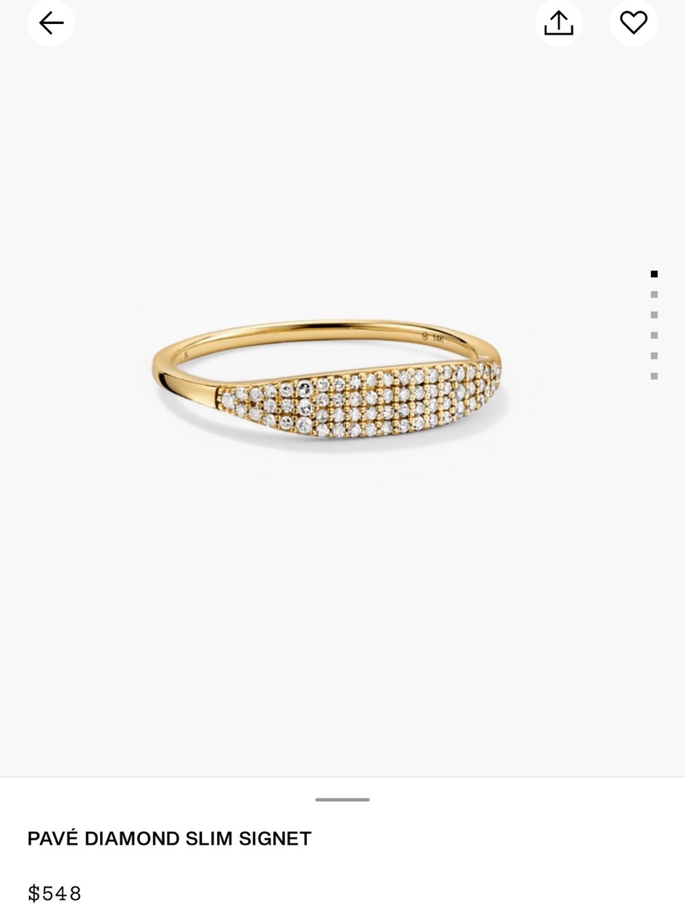 Mejuri 14k Pavé Diamond Slim Signet Ring - sz 6